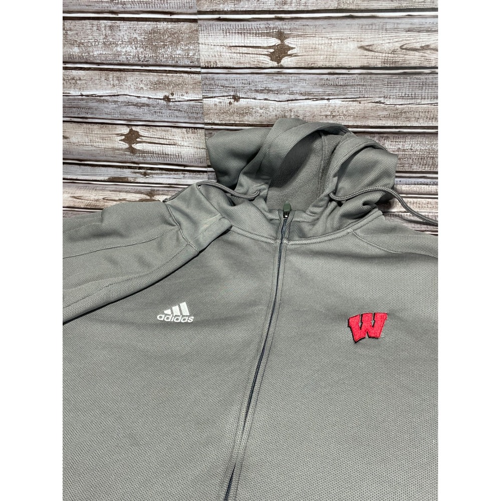 Adidas Wisconsin Badgers Hoodie Full Zip Jacket Gray Mens Large